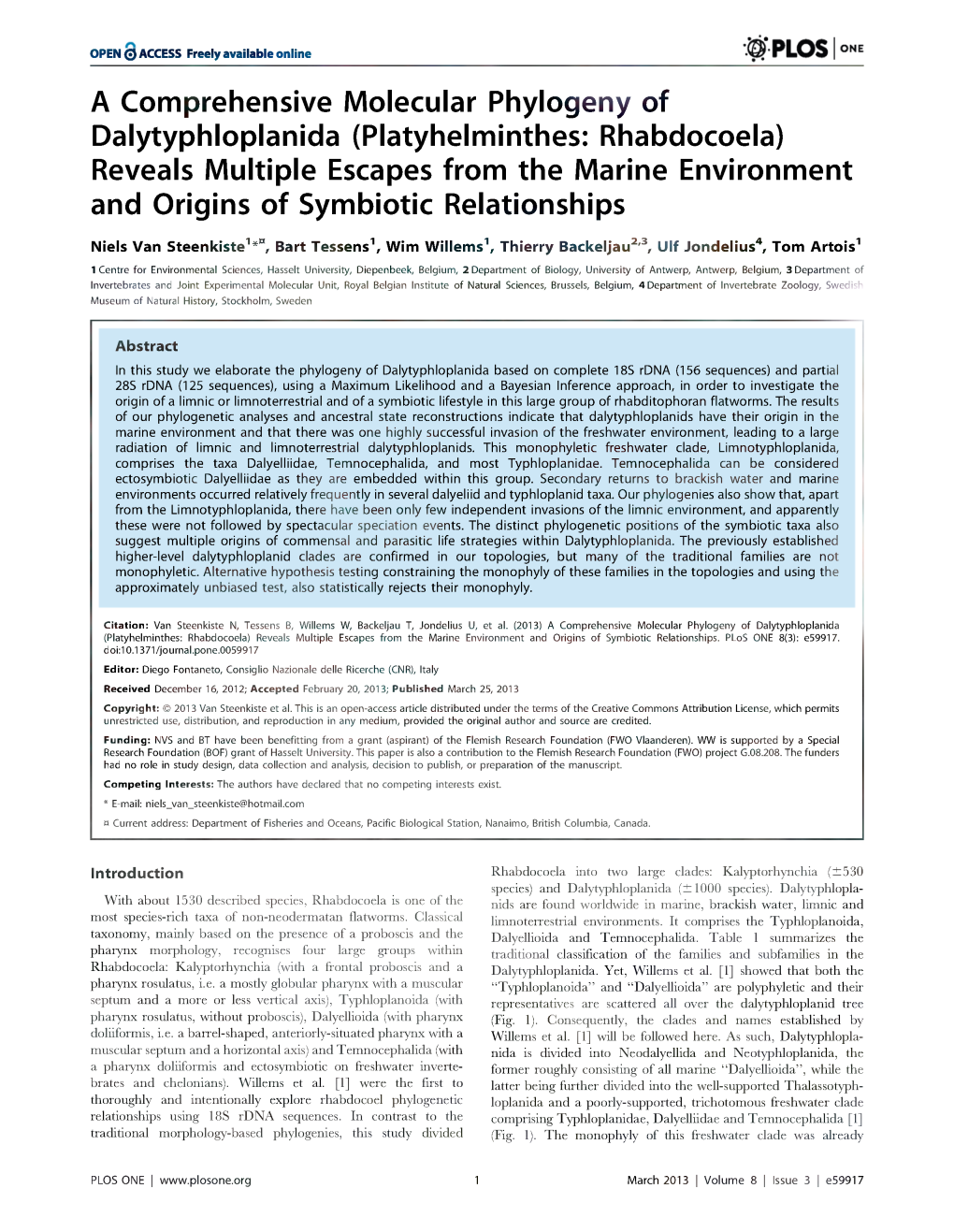 A Comprehensive Molecular Phylogeny of Dalytyphloplanida