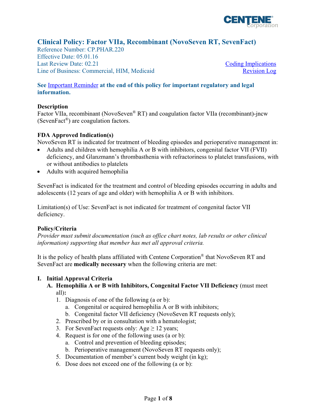 Factor Viia, Recombinant