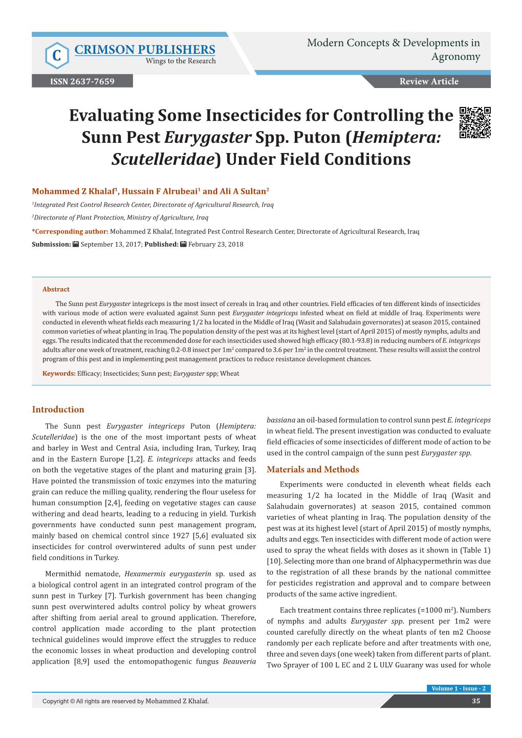 Evaluating Some Insecticides for Controlling the Sunn Pest Eurygaster Spp