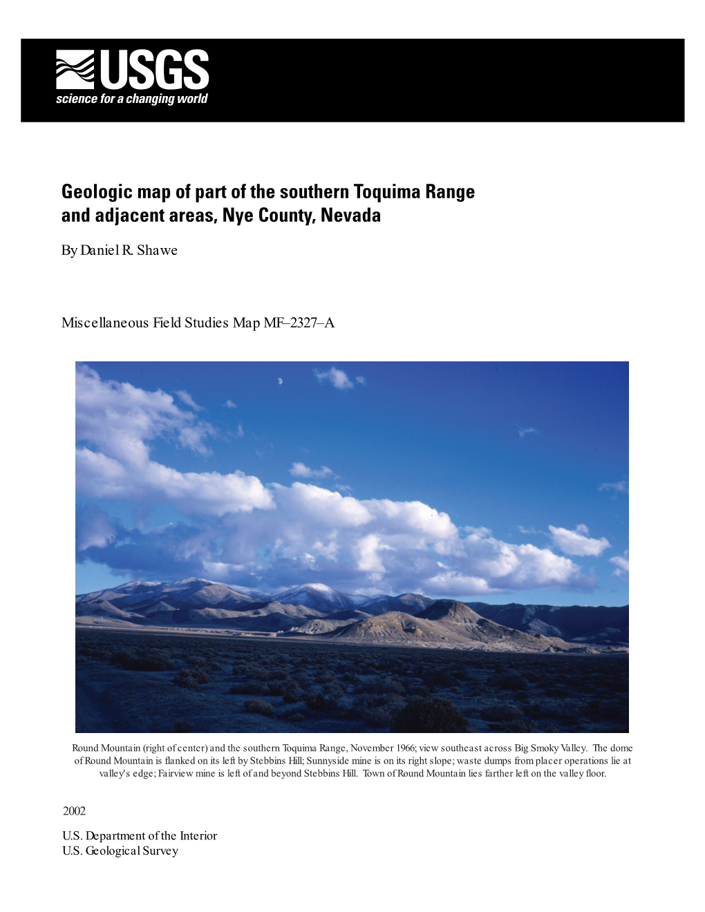 Geologic Map of Part of the Southern Toquima Range and Adjacent Areas, Nye County, Nevada