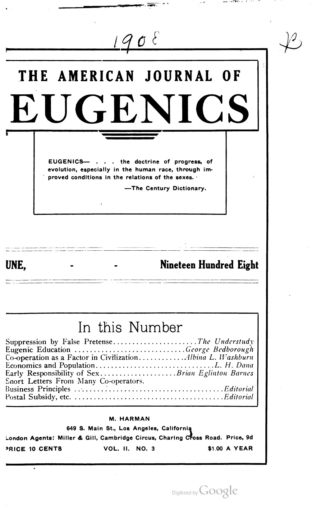 American Journal of Eugenics V2 N3 Jun 1908