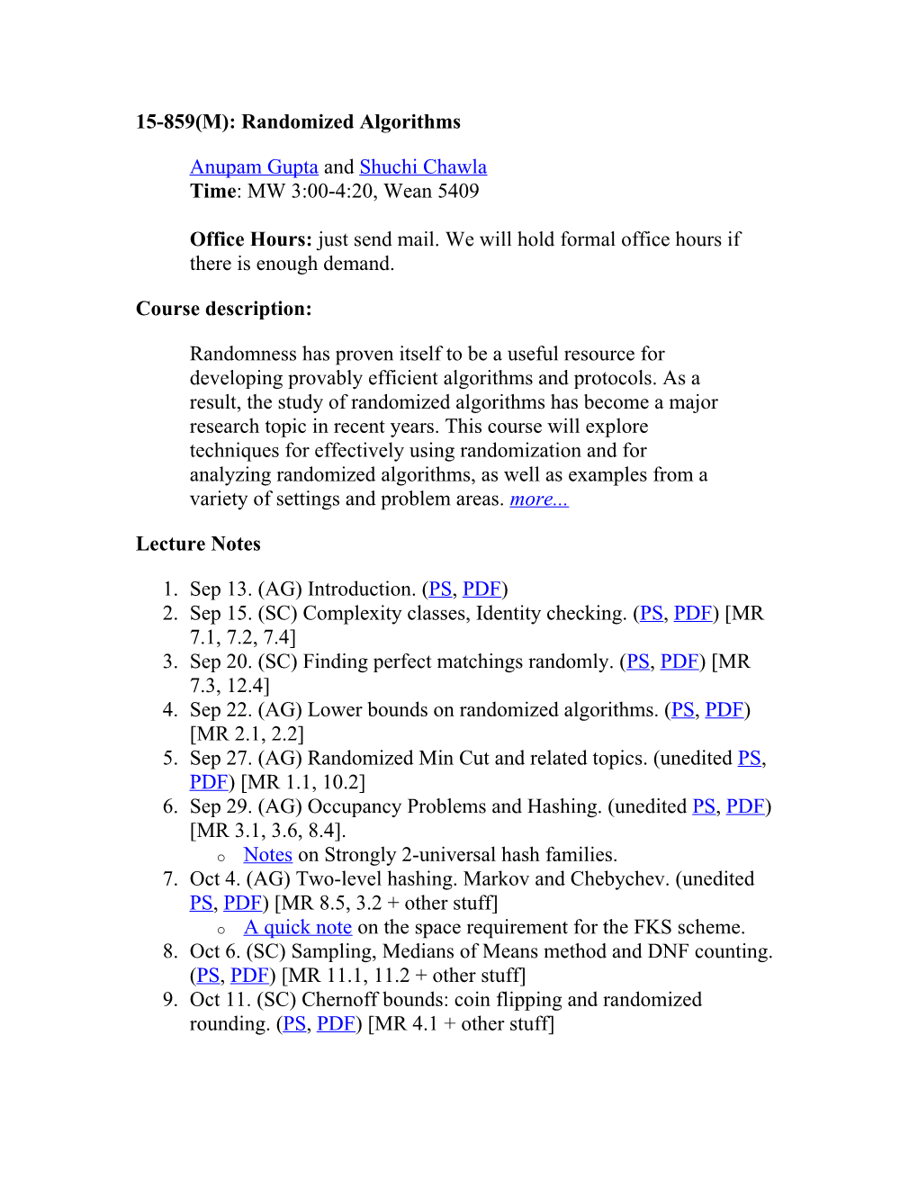 15-859(M) Randomized Algorithms, Fall 2004