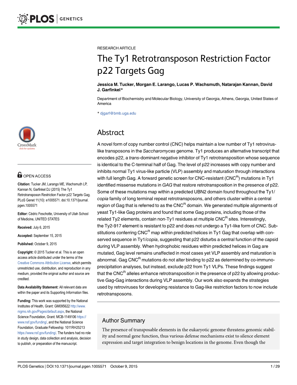 The Ty1 Retrotransposon Restriction Factor P22 Targets Gag