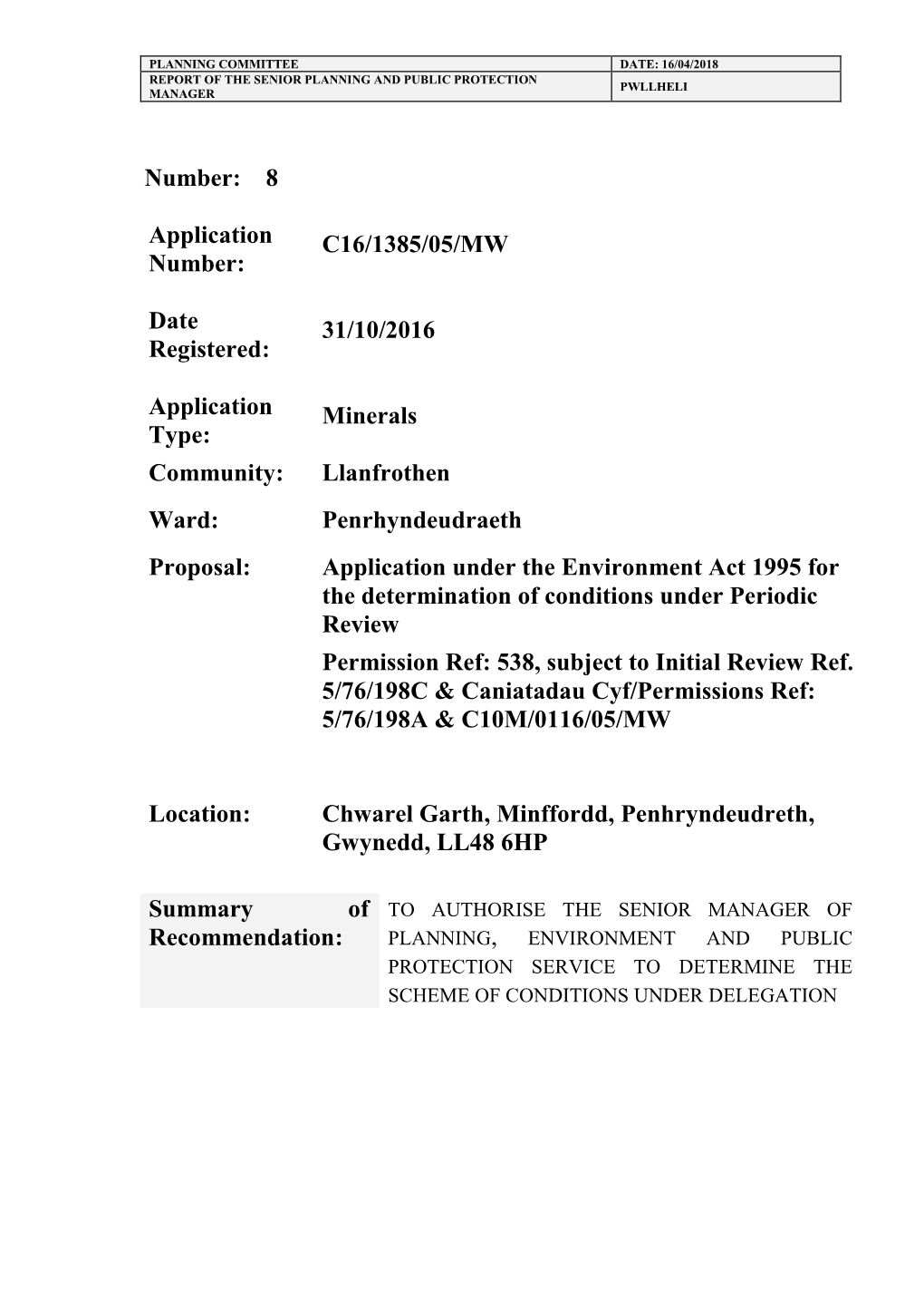 Chwarel Garth, Minffordd, Penrhyndeudraeth PDF 568 KB