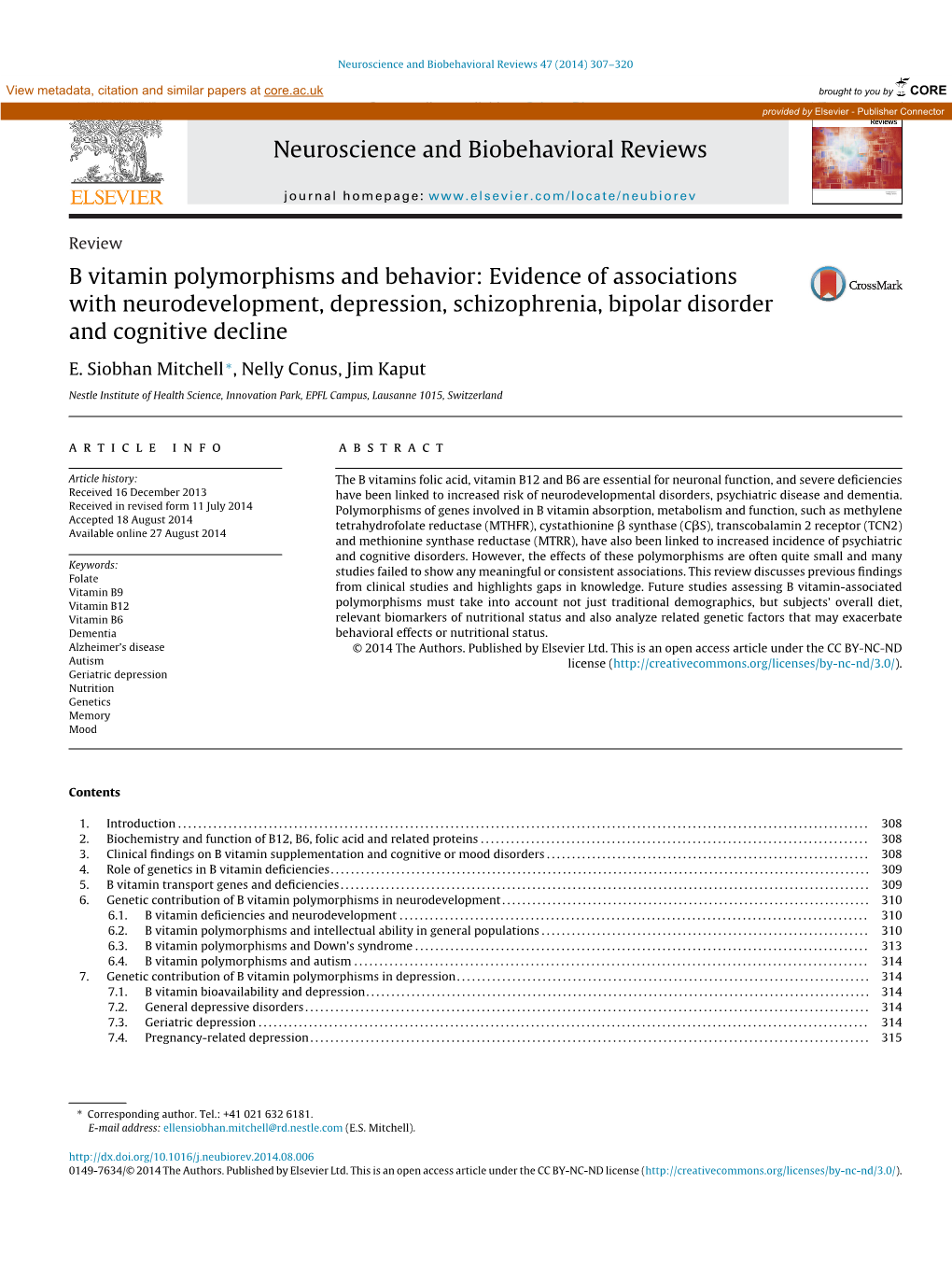 B Vitamin Polymorphisms and Behavior: Evidence of Associations