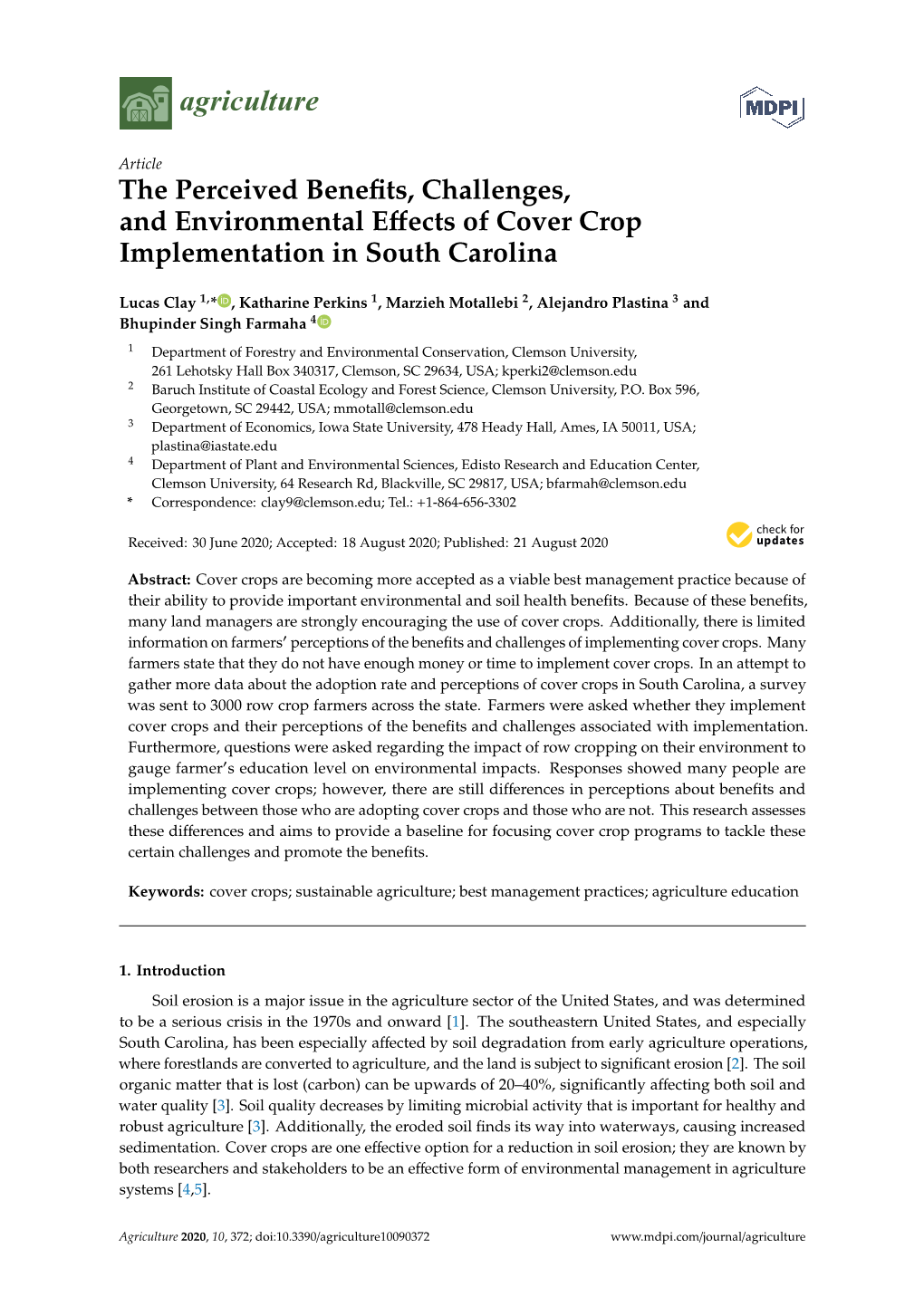 The Perceived Benefits, Challenges, and Environmental Effects of Cover