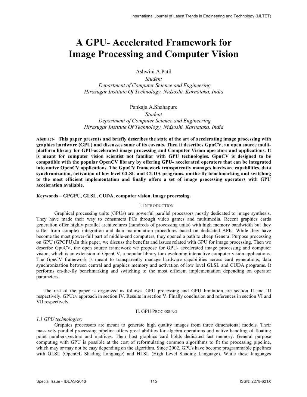 A GPU- Accelerated Framework for Image Processing and Computer Vision