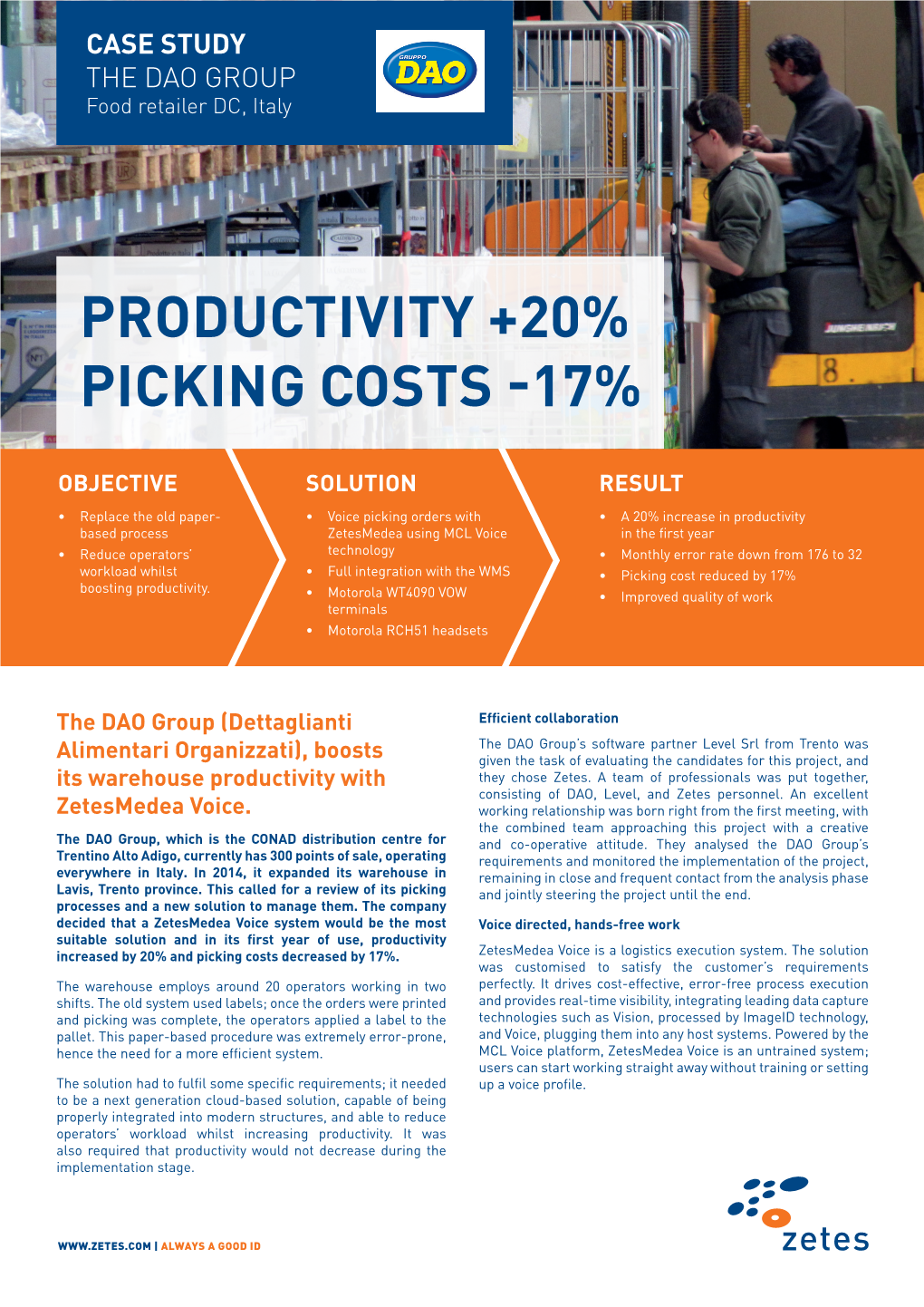 Productivity +20% Picking Costs -17%