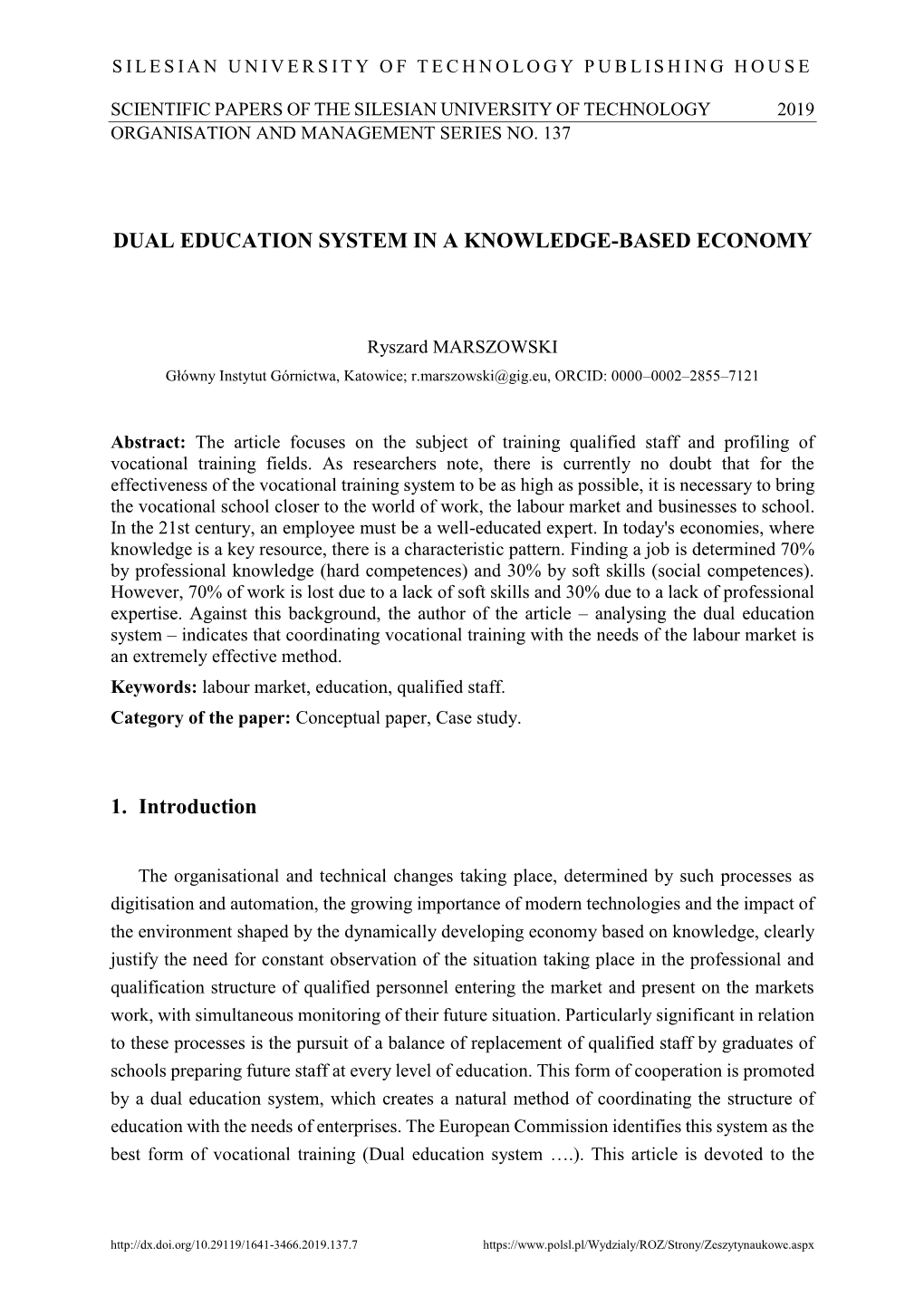 DUAL EDUCATION SYSTEM in a KNOWLEDGE-BASED ECONOMY 1. Introduction