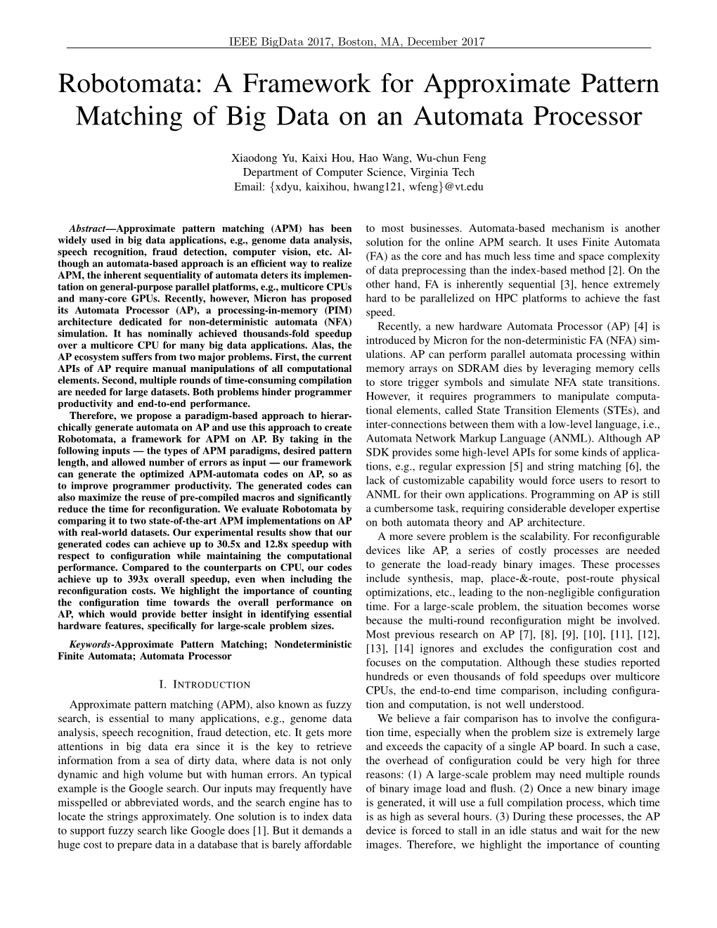 Robotomata: a Framework for Approximate Pattern Matching of Big Data on an Automata Processor