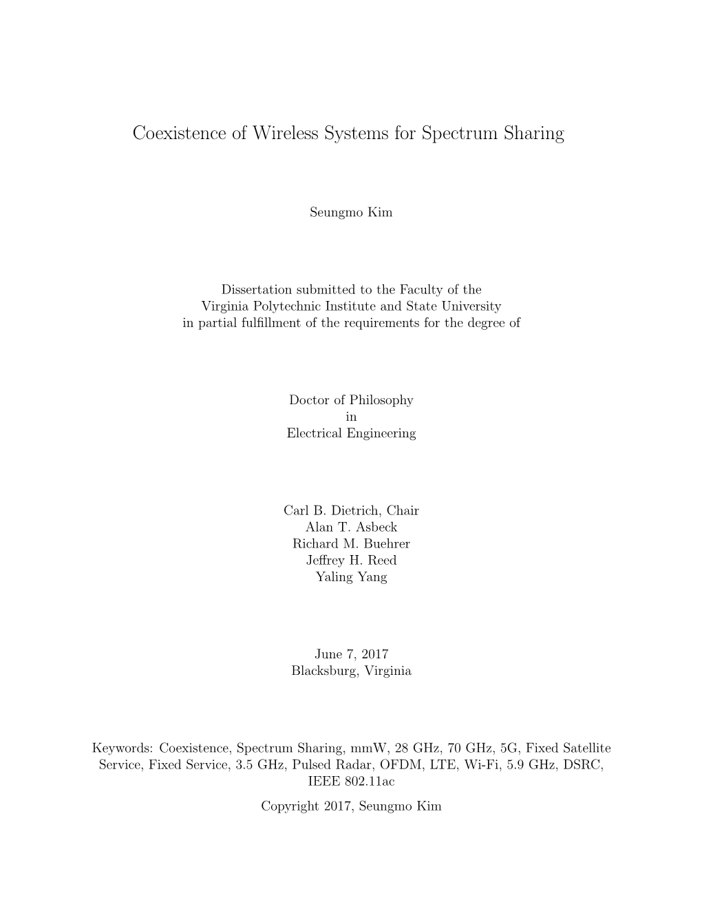 Coexistence of Wireless Systems for Spectrum Sharing