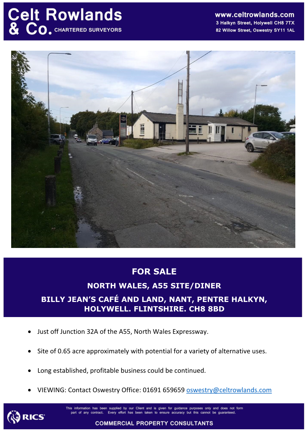 For Sale North Wales, A55 Site/Diner Billy Jean’S Café and Land, Nant, Pentre Halkyn, Holywell