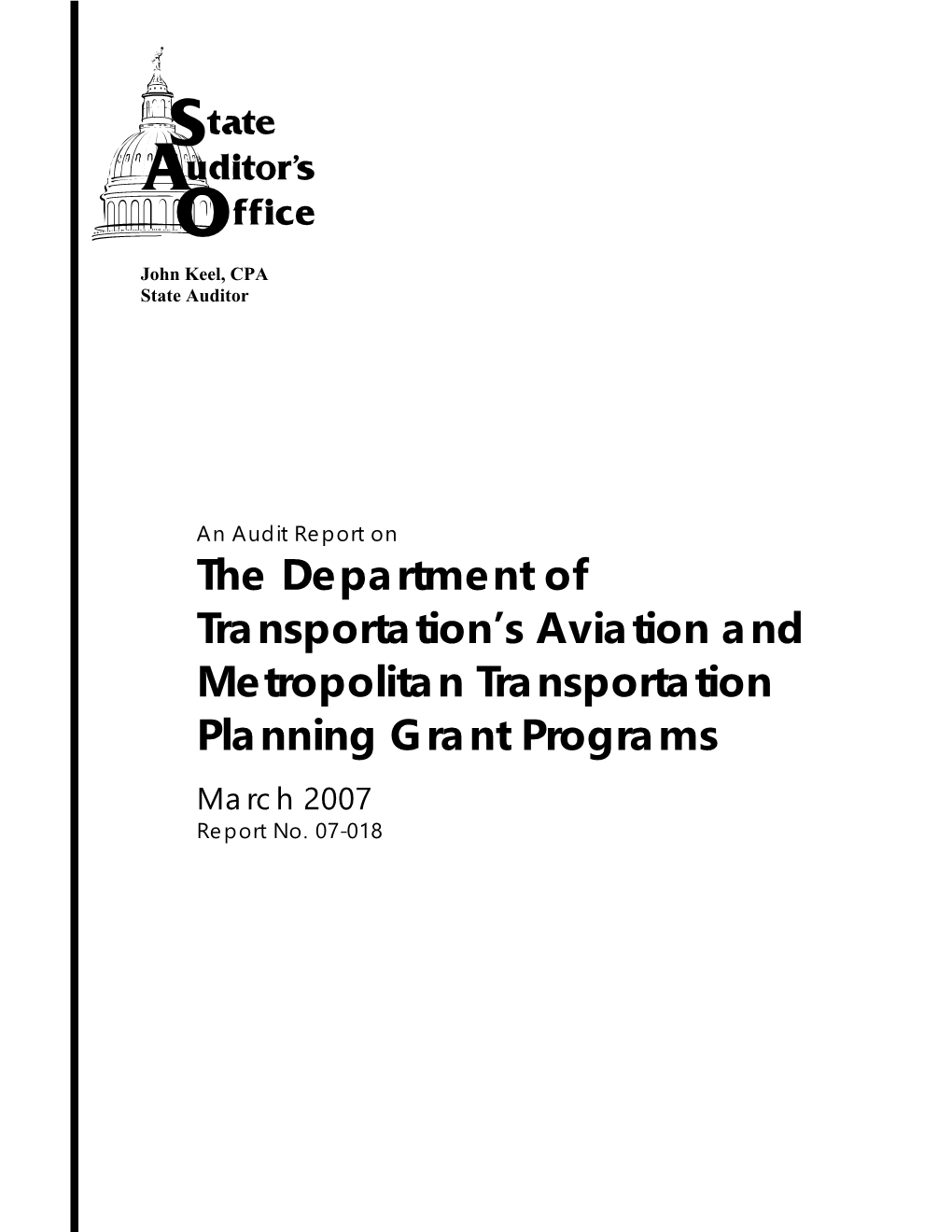 An Audit Report on the Department of Transportation's Aviation And