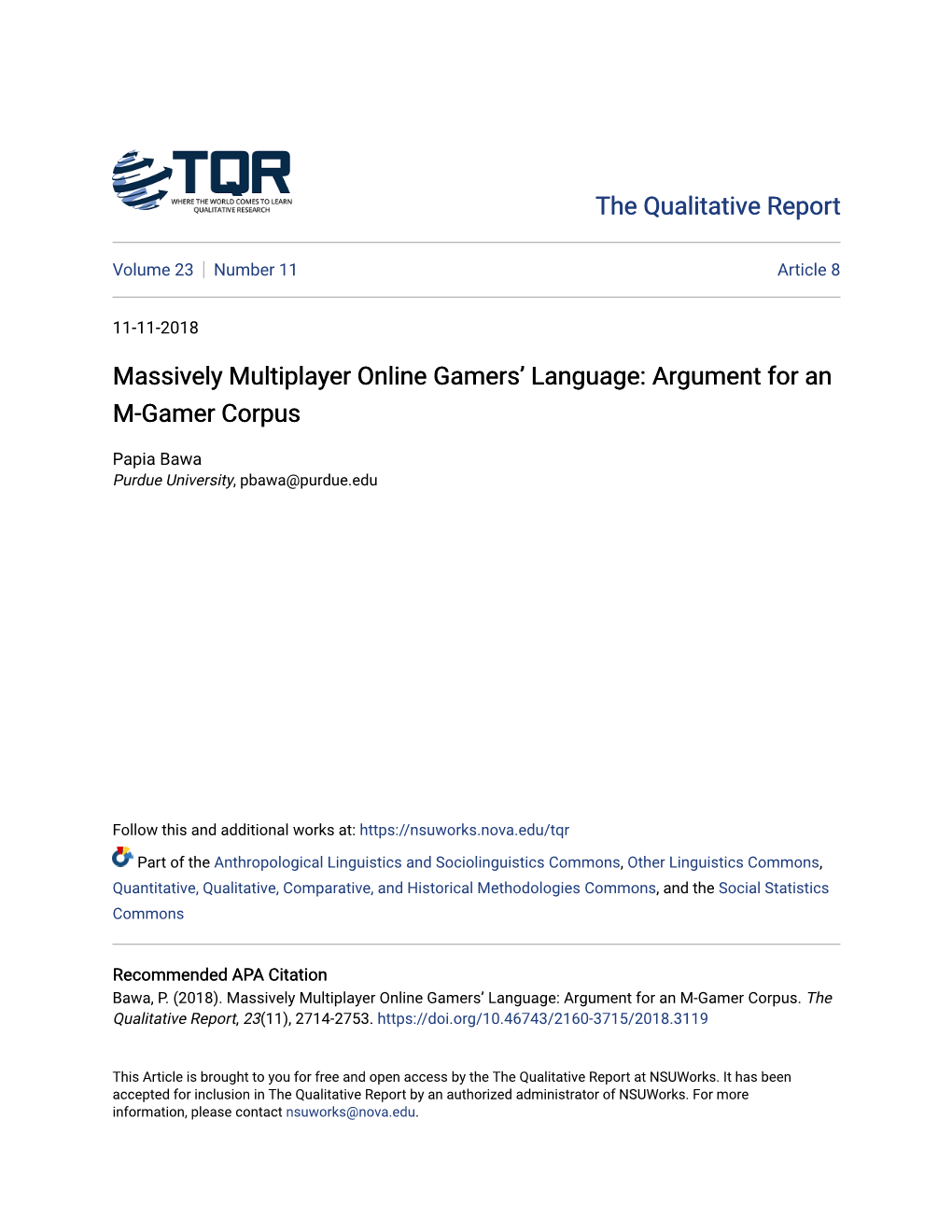 Massively Multiplayer Online Gamers' Language