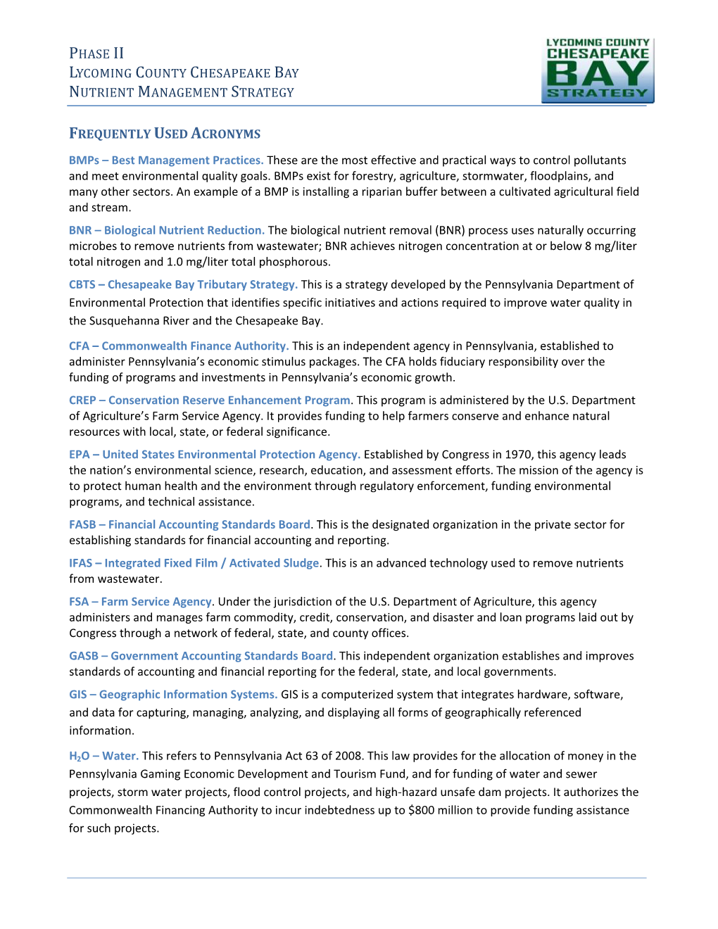 Phase Ii Lycoming County Chesapeake Bay Nutrient Management Strategy