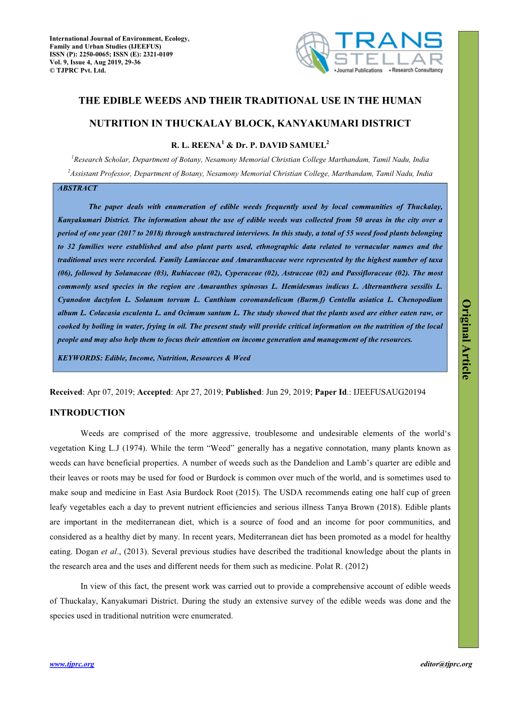 The Edible Weeds and Their Traditional Use in the Human Nutrition