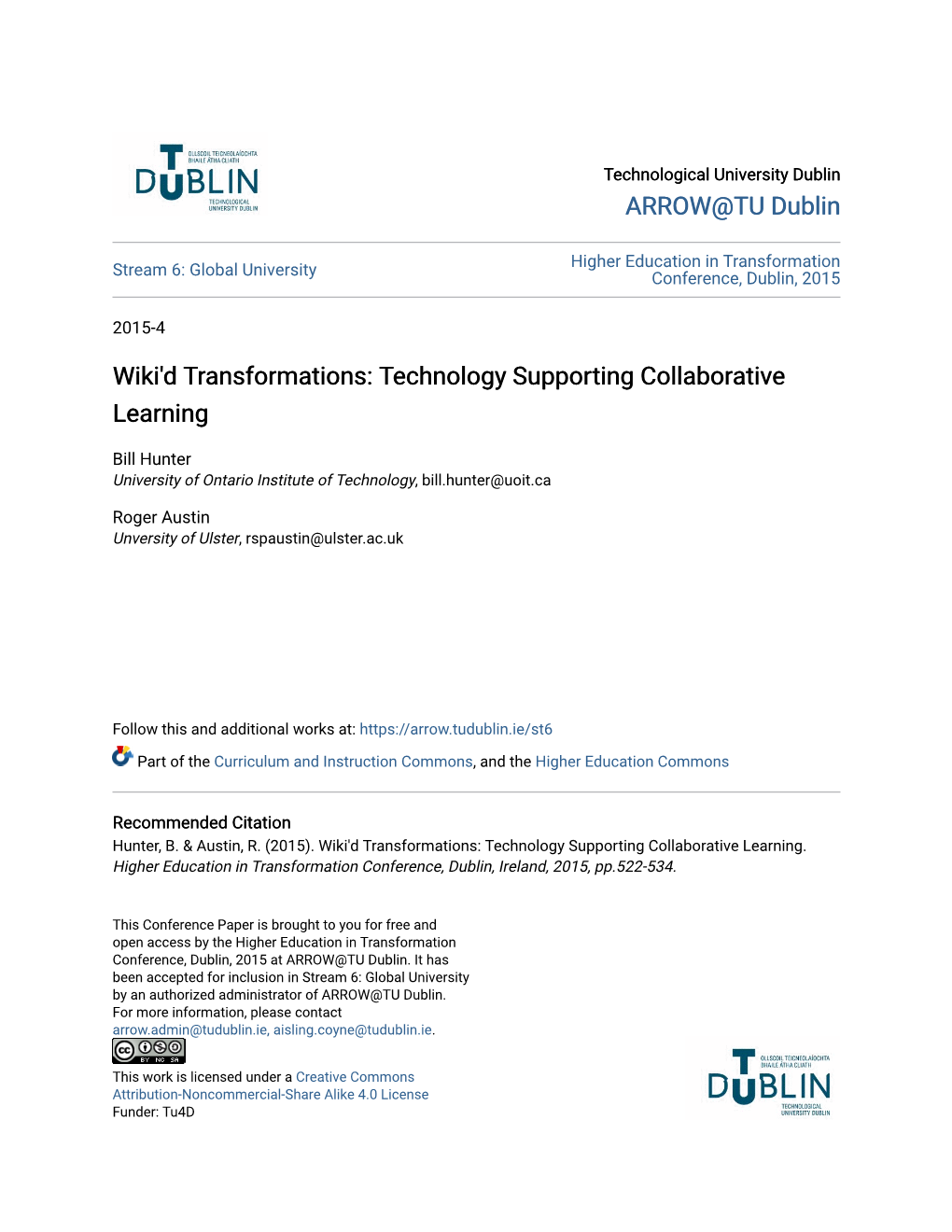 Wiki'd Transformations: Technology Supporting Collaborative Learning