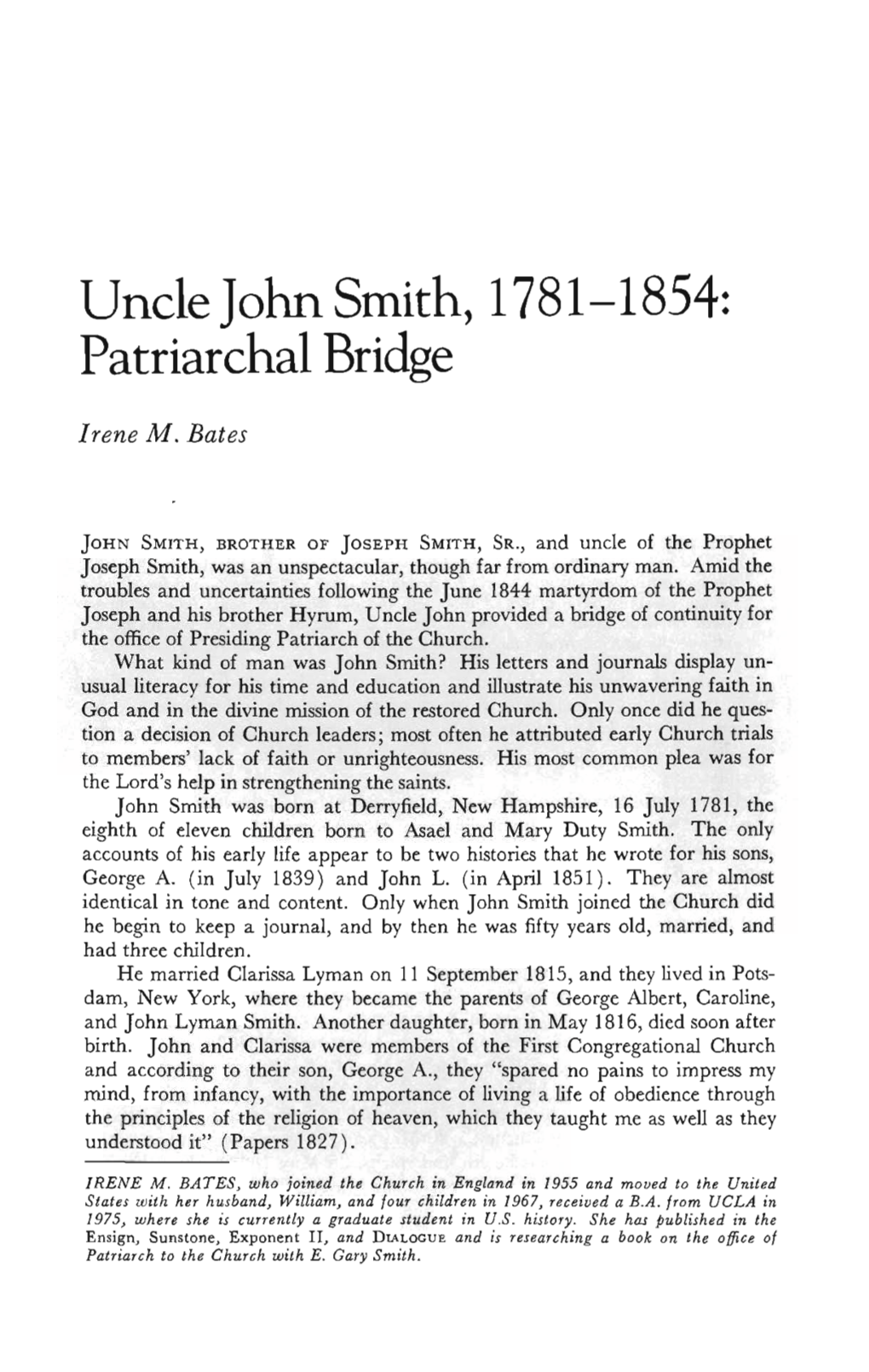 Uncle John Smith, 1781-1854: Patriarchal Bridge