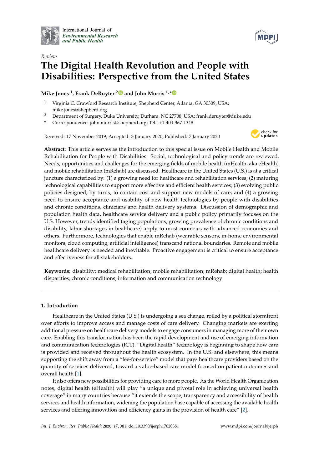 The Digital Health Revolution and People with Disabilities: Perspective from the United States