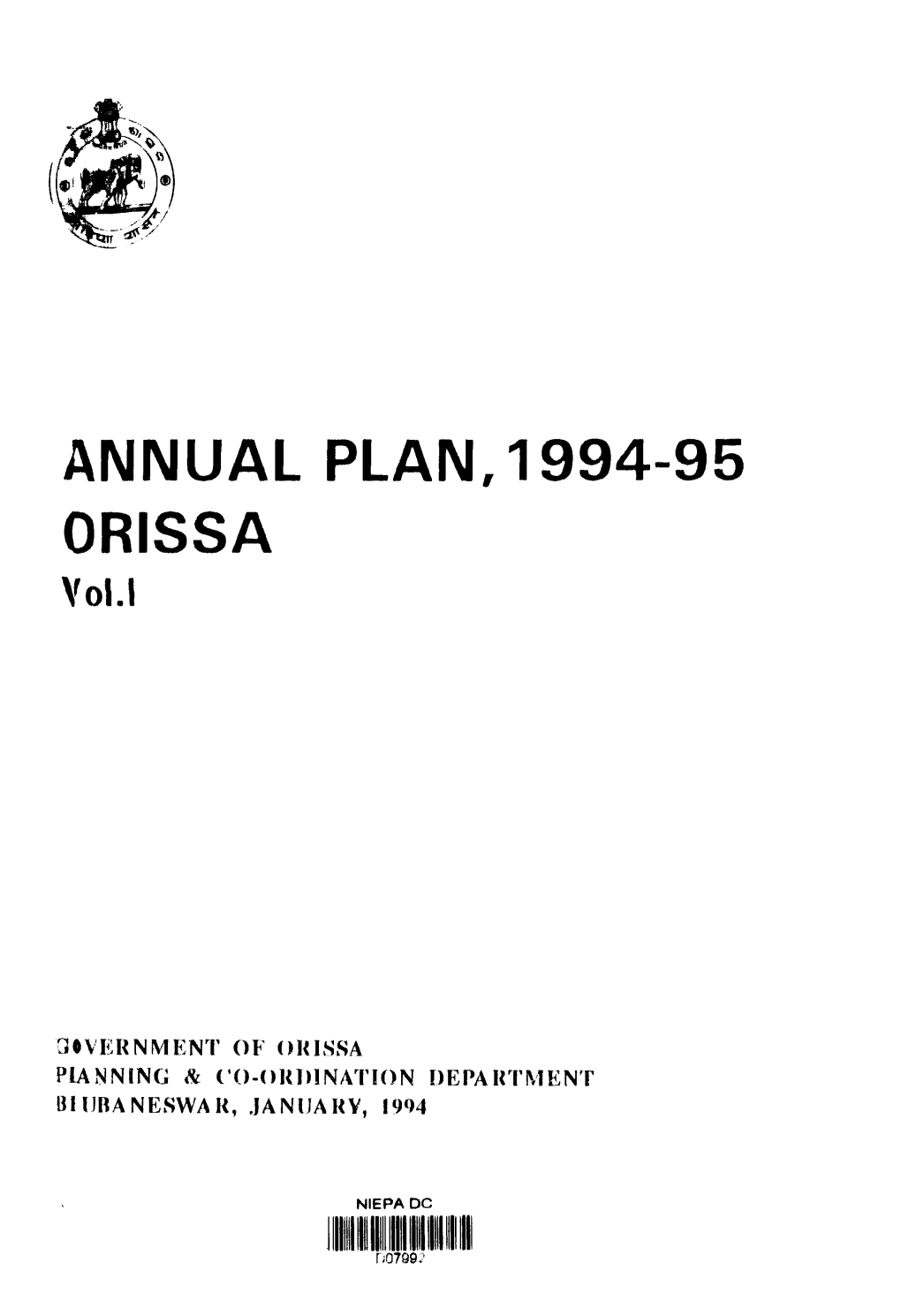 ANNUAL PLAN, 1994-95 ORISSA Vol.L