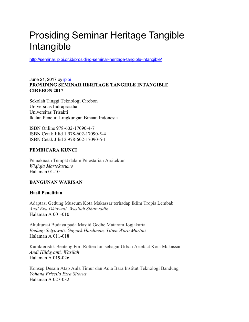 Prosiding Seminar Heritage Tangible Intangible