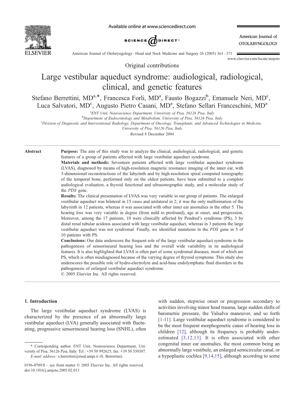 Large Vestibular Aqueduct Syndrome: Audiological, Radiological, Clinical