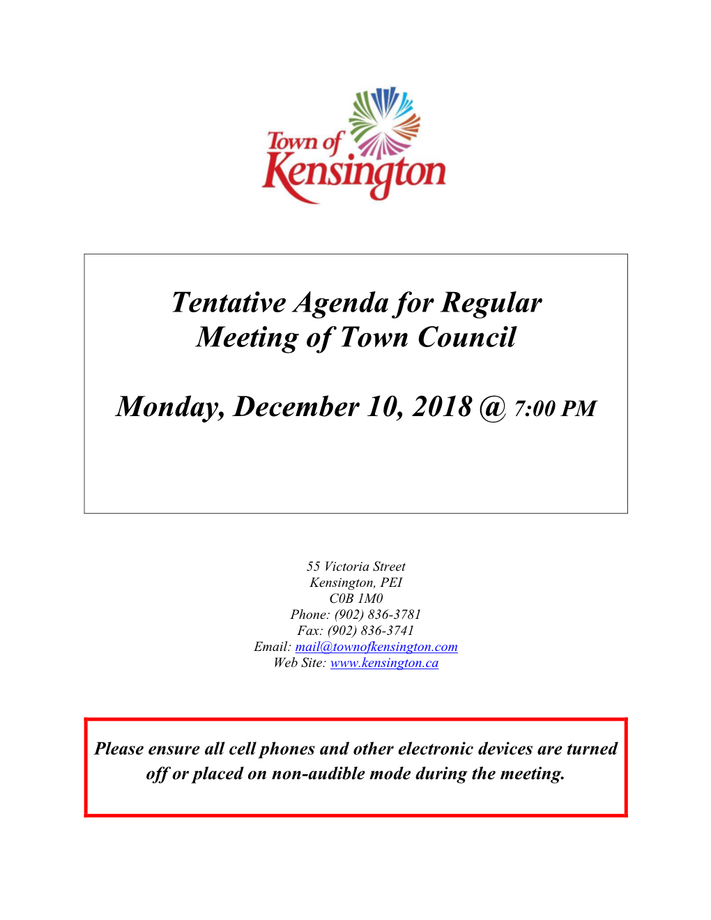 December 10, 2018 Tentative Agenda Package