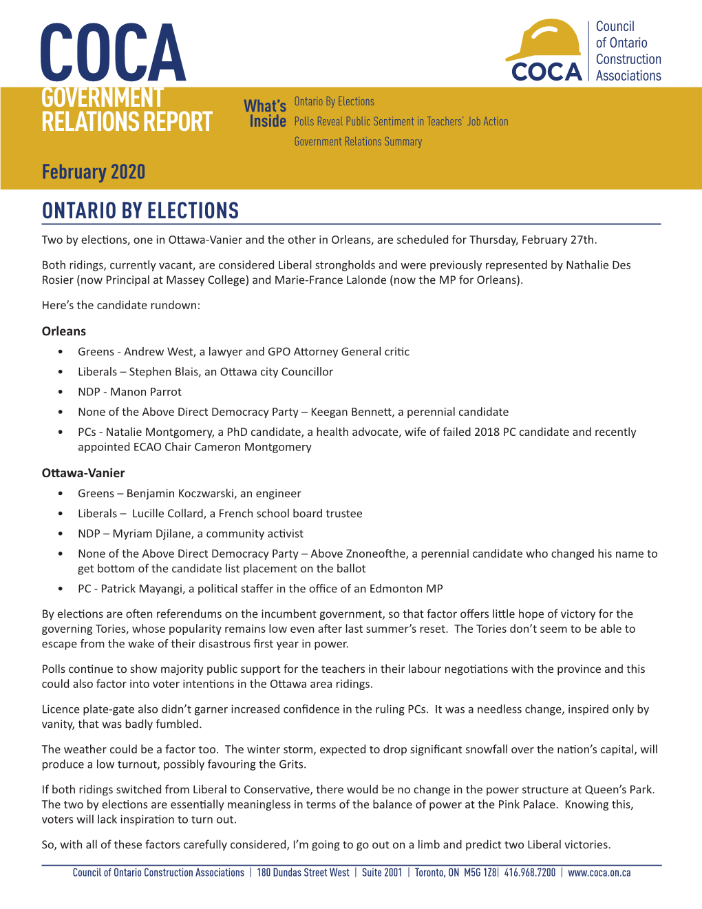 GOVERNMENT RELATIONS REPORT February 2020