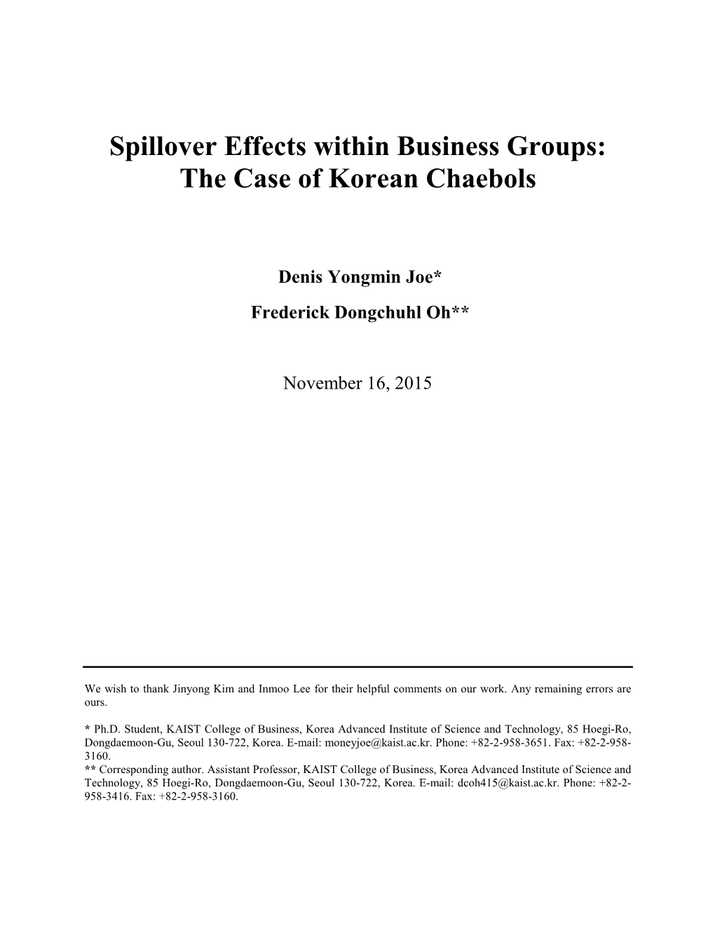 Spillover Effects Within Business Groups: the Case of Korean Chaebols