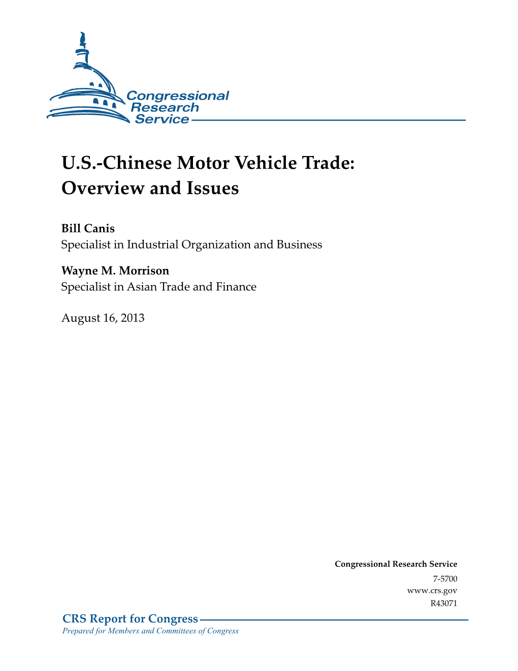 US-Chinese Motor Vehicle Trade