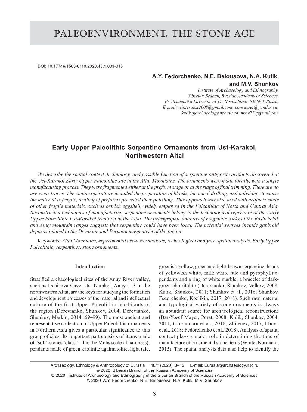 Paleoenvironment. the Stone Age