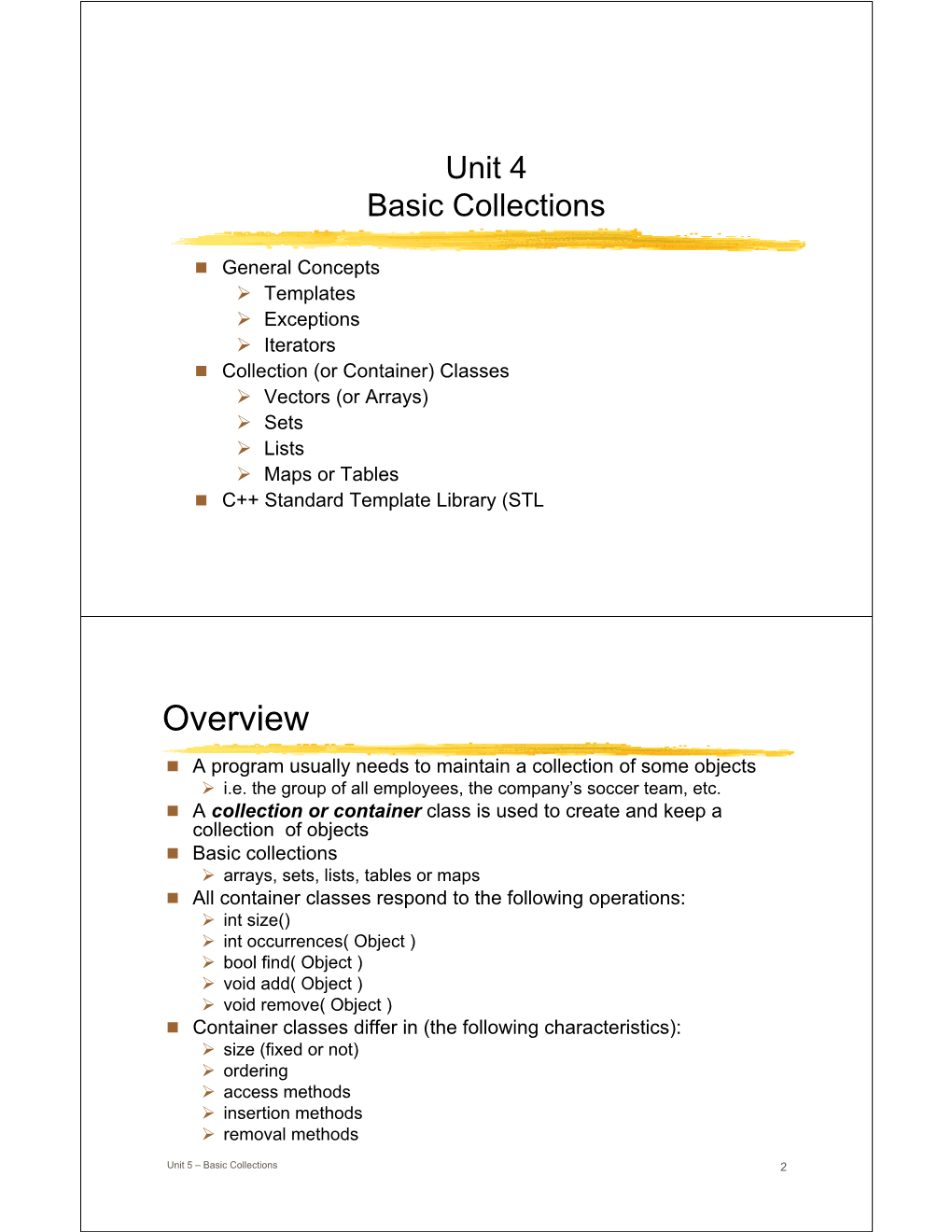 Unit 5 – Basic Collections 2 Templates