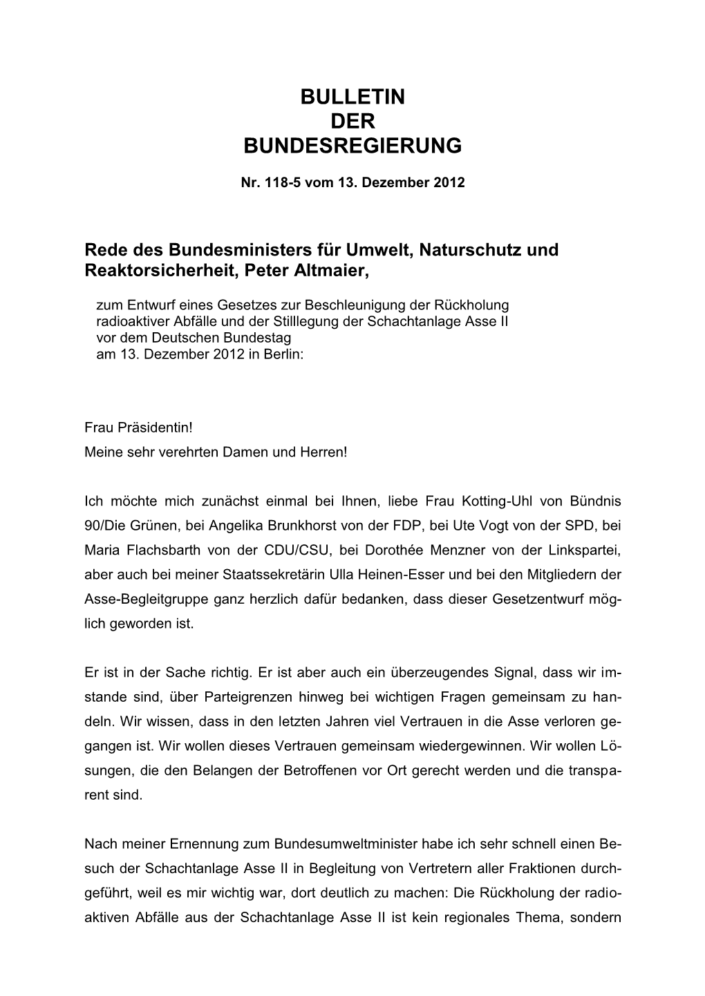 Bulletin Der Bundesregierung