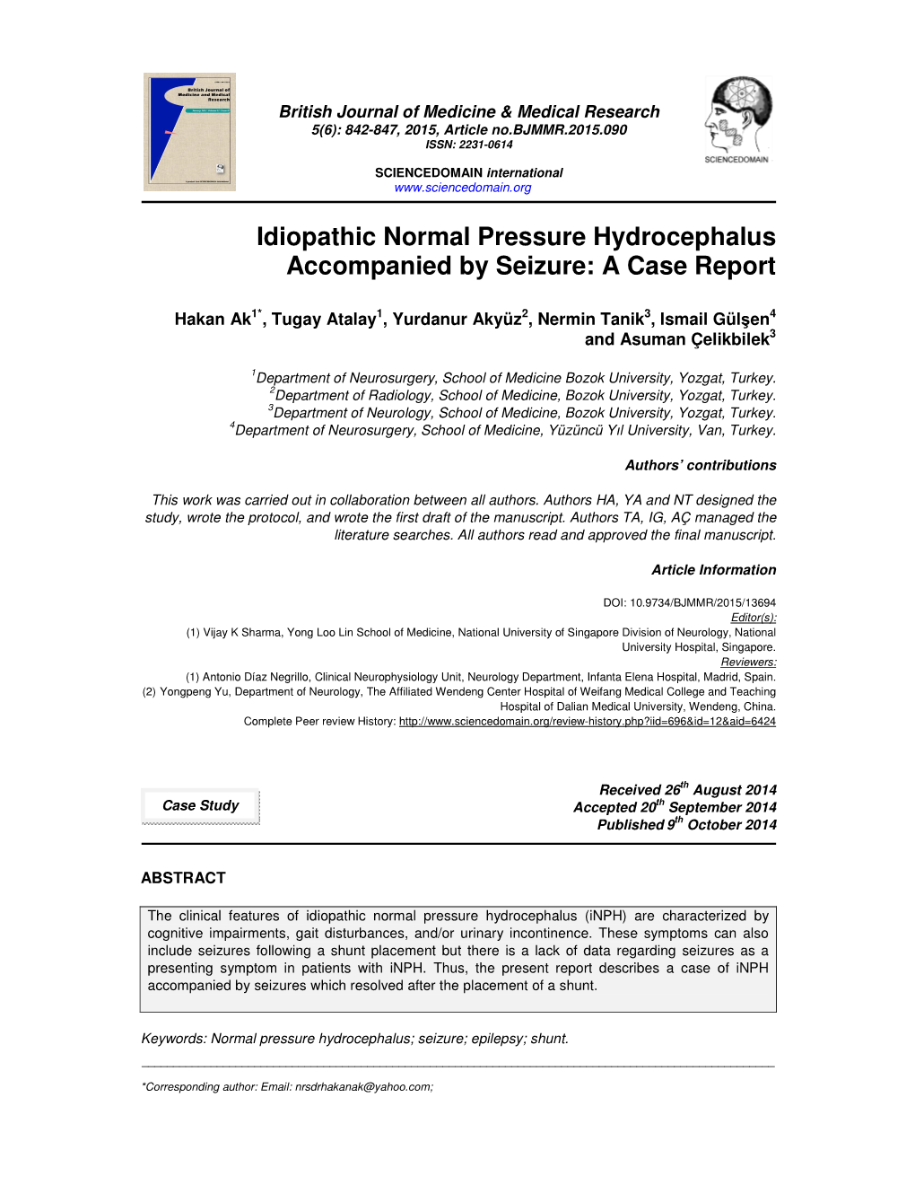 Idiopathic Normal Pressure Hydrocephalus Accompanied by Seizure: a Case Report