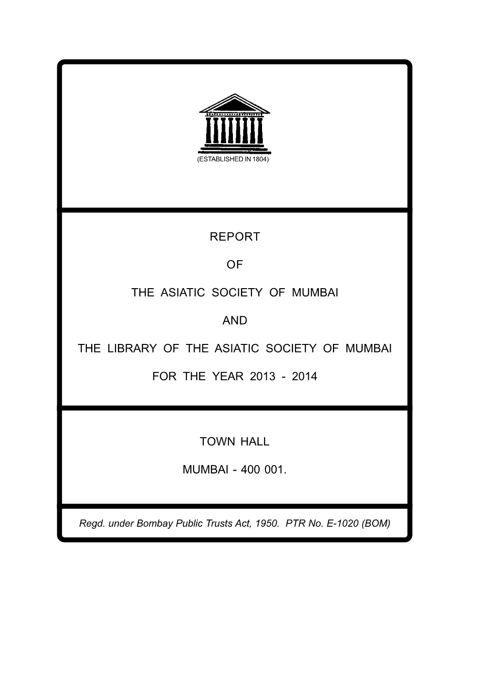 Report of the Asiatic Society of Mumbai and the Library