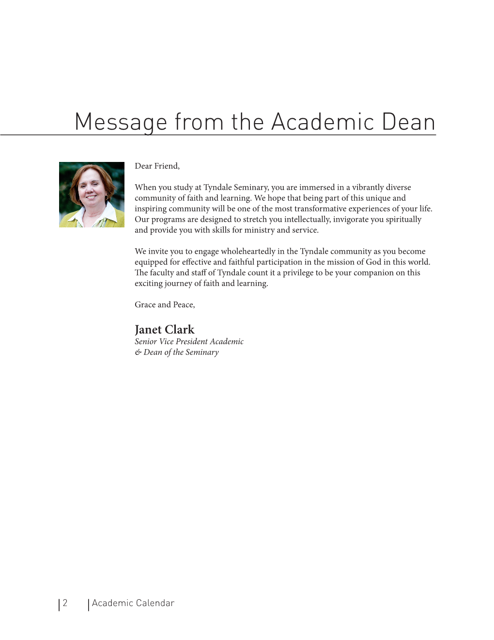 Message from the Academic Dean