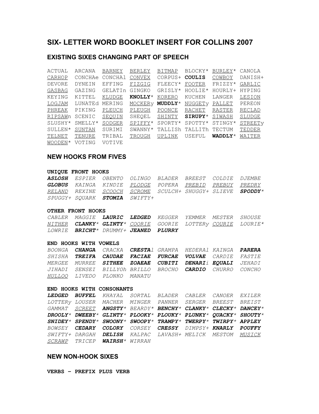 Six- Letter Word Booklet Insert for Collins 2007