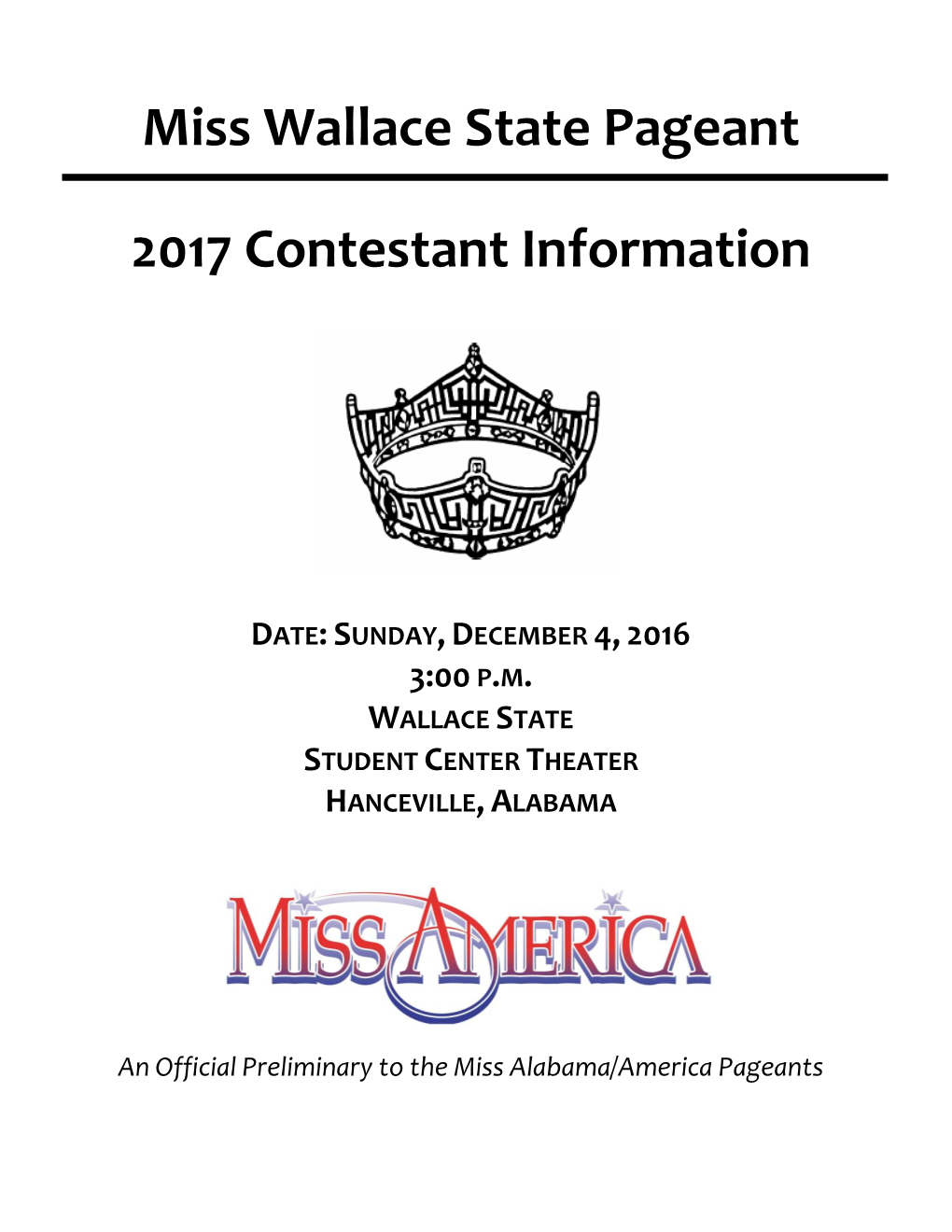 Miss Wallace State Pageant 2017 Contestant Information