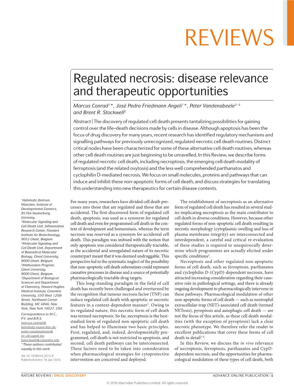 Regulated Necrosis: Disease Relevance and Therapeutic Opportunities