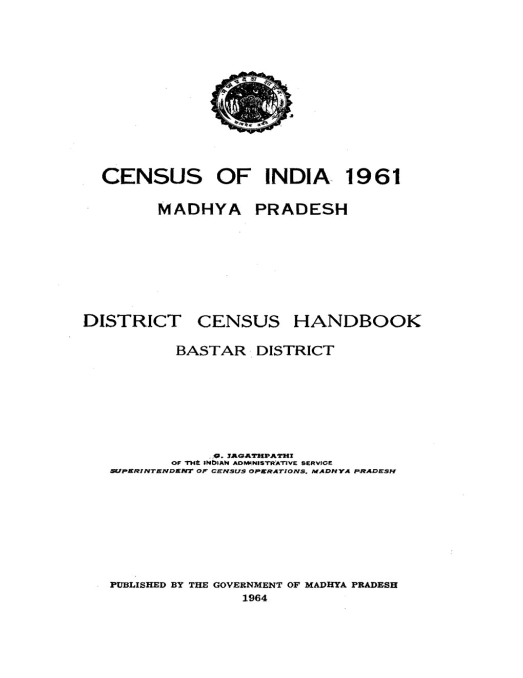 District Census Handbook, Bastar