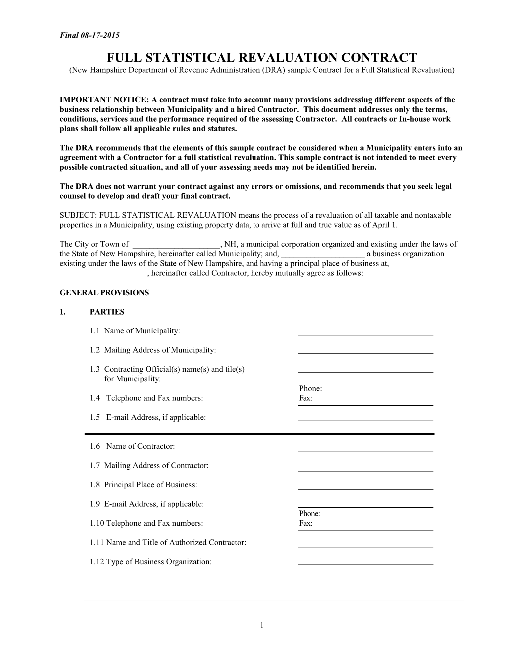 Full Statistical Revaluation Contract