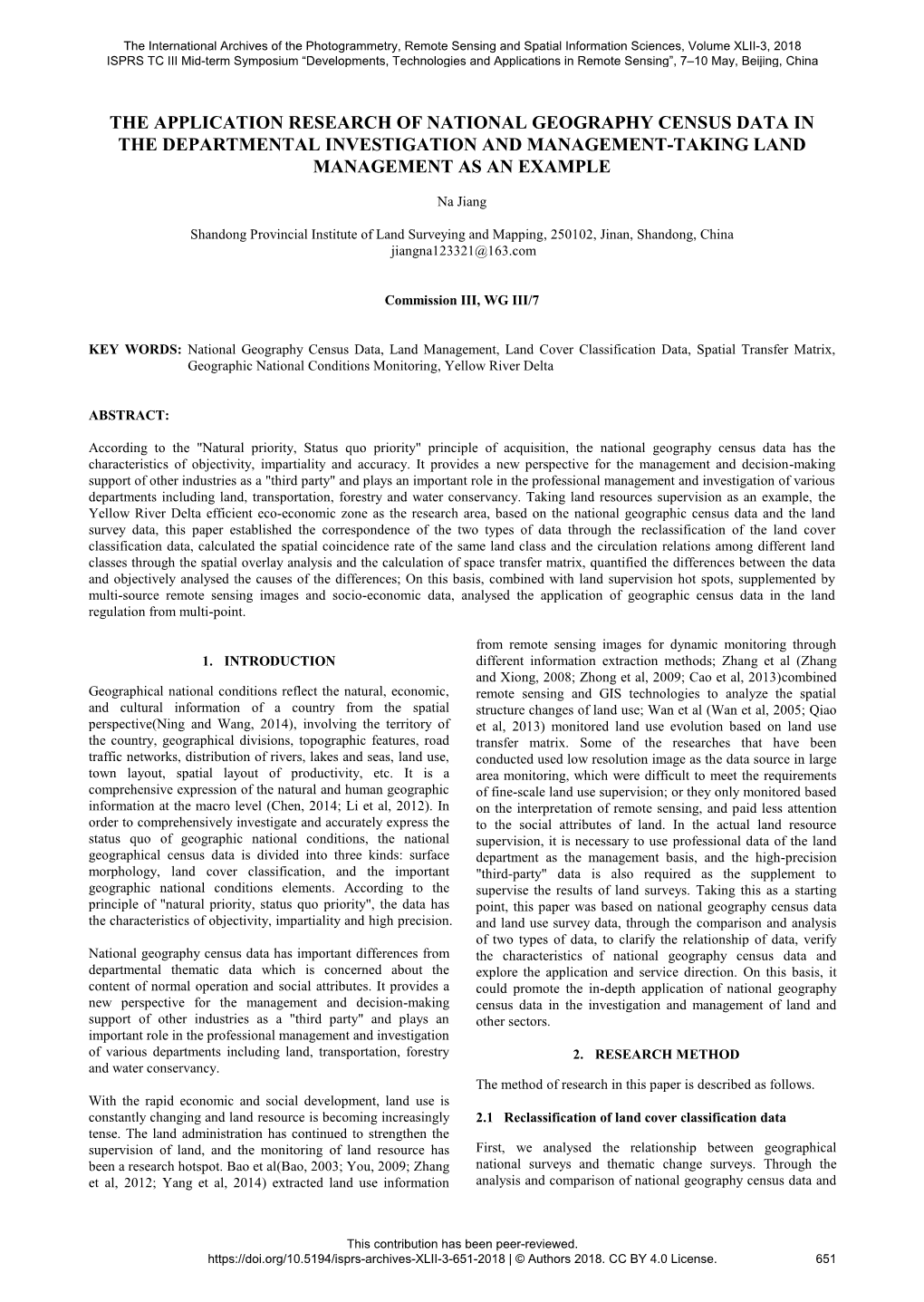 The Application Research of National Geography Census Data in the Departmental Investigation and Management-Taking Land Management As an Example