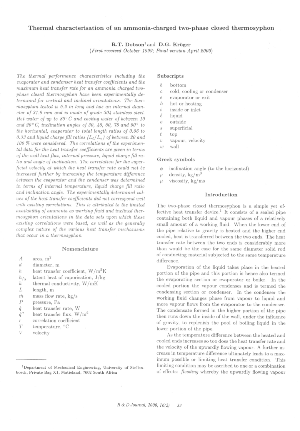 Thermal Characterisation of an Ammonia-Charged Two-Phase Closed Thermosyphon