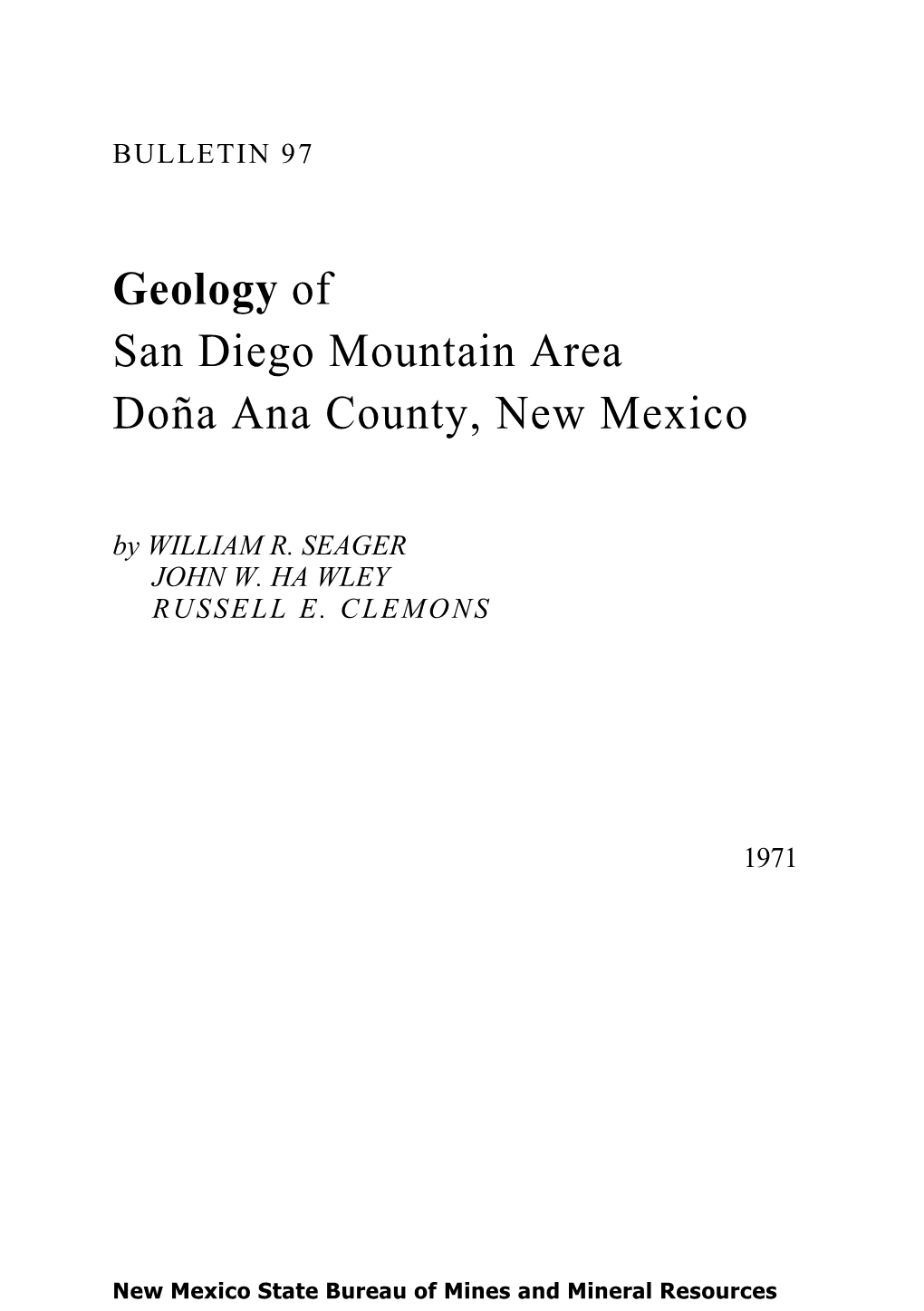Geology of San Diego Mountain Area, Dona Ana County, New Mexico