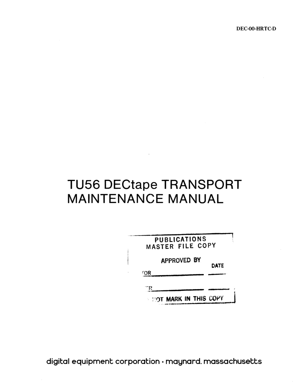 TU56 Dectape TRANSPORT MAINTENANC~E MANUAL