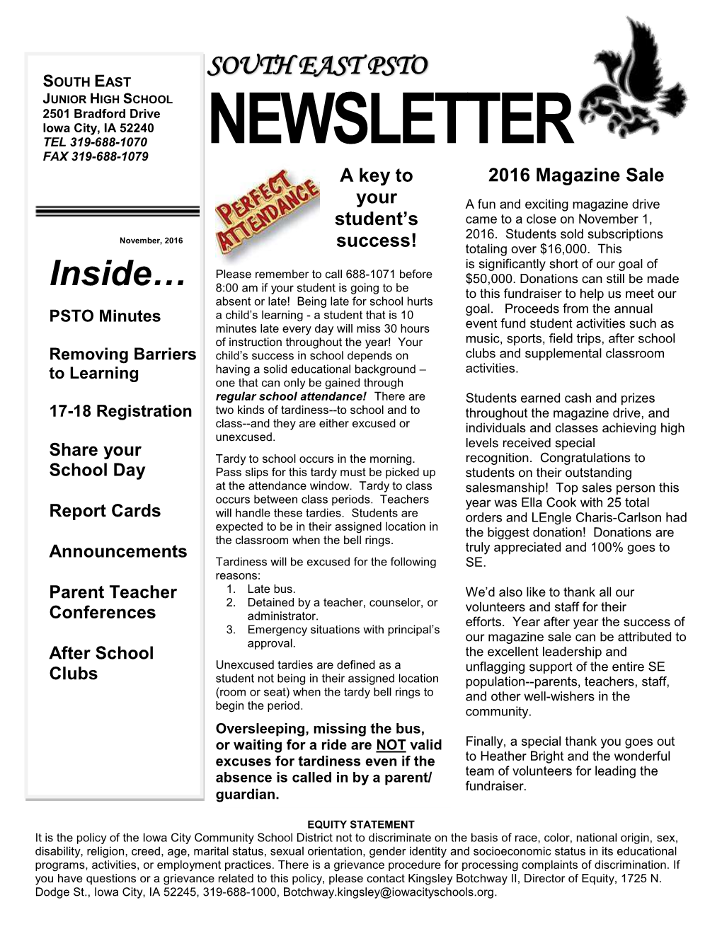 NEWSLETTER FAX 319-688-1079 a Key to 2016 Magazine Sale