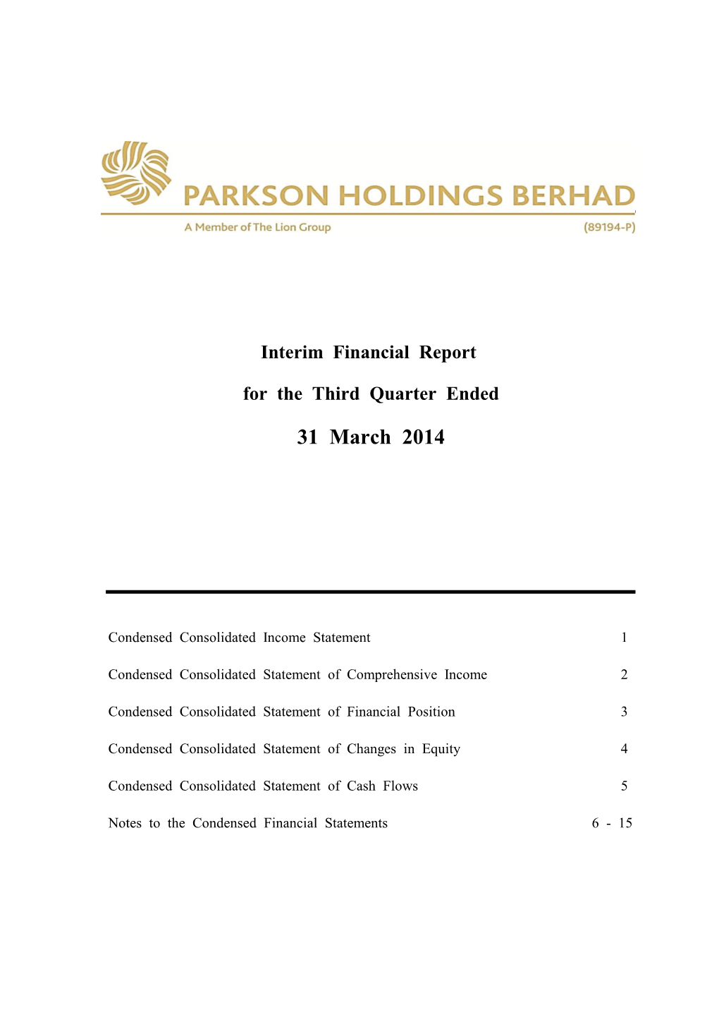 PARKSON HOLDINGS BERHAD (Incorporated in Malaysia) (89194-P)