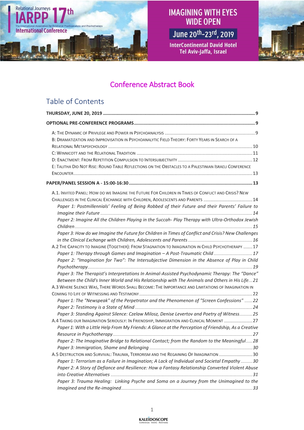 Conference Abstract Book Table of Contents