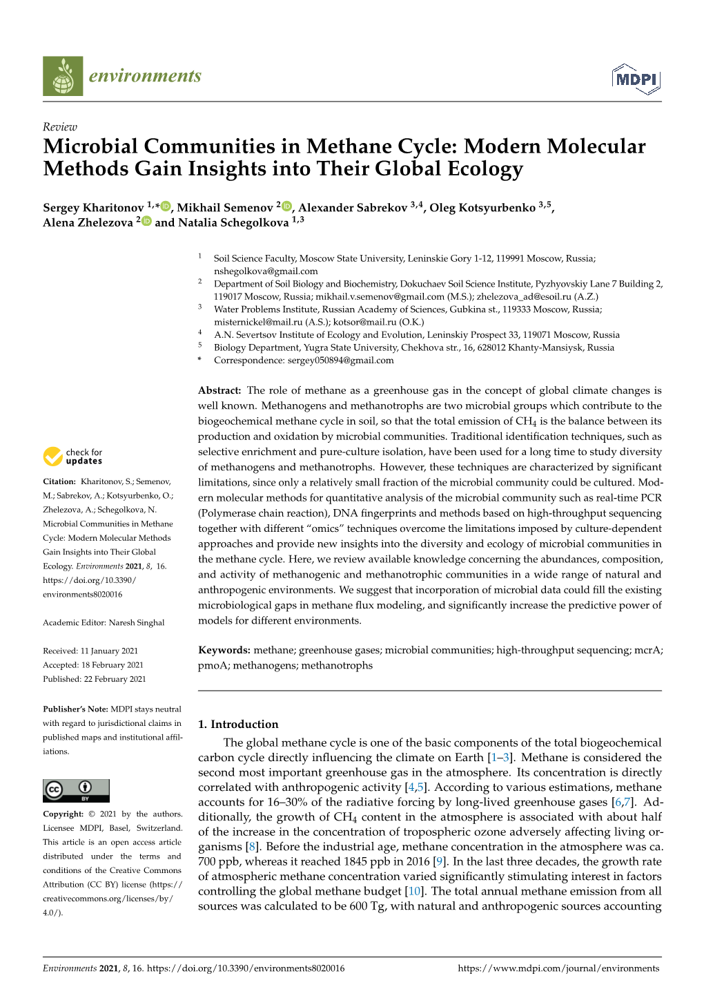 Microbial Communities in Methane Cycle: Modern Molecular Methods Gain Insights Into Their Global Ecology