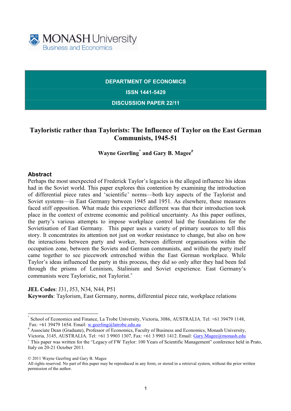 The Influence of Taylor on the East German Communists, 1945-51